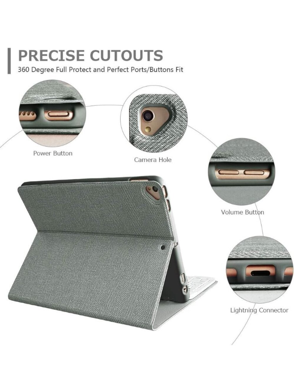 MMK iPad 10.2 Keyboard Case - 9th/8th/7th Gen - Magnetic Detachable - Gray - Picture 8 of 10